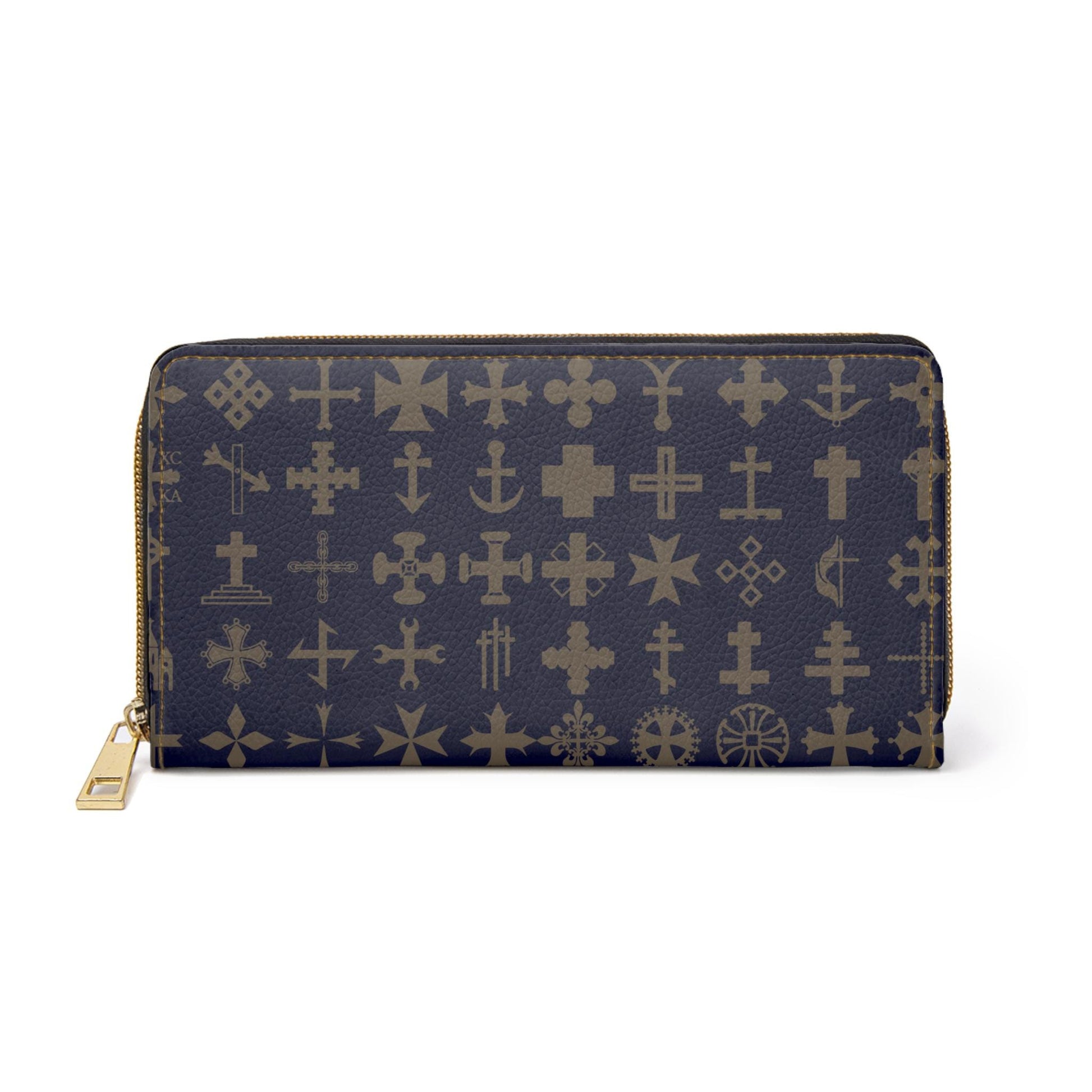 Stylish Navy Blue Cross Zipper Wallet | Elegant Cross Pattern Organizer, Travel Accessory, Gift for Her Fashionable Purse Holiday Essential - A Kingdom Lifestyle