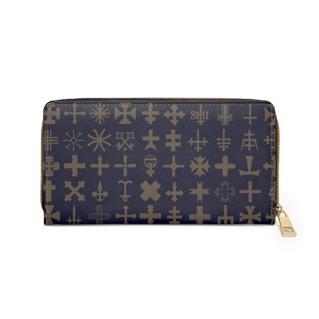 Stylish Navy Blue Cross Zipper Wallet | Elegant Cross Pattern Organizer, Travel Accessory, Gift for Her Fashionable Purse Holiday Essential - A Kingdom Lifestyle