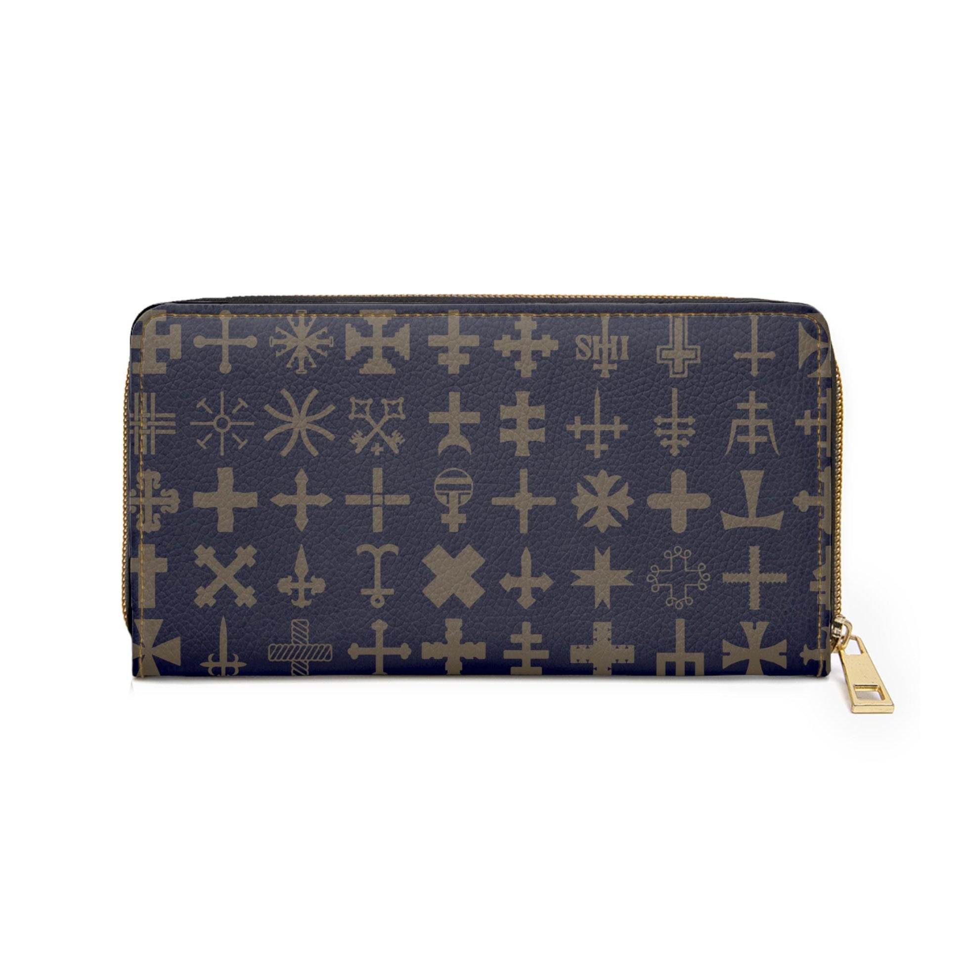 Stylish Navy Blue Cross Zipper Wallet | Elegant Cross Pattern Organizer, Travel Accessory, Gift for Her Fashionable Purse Holiday Essential - A Kingdom Lifestyle