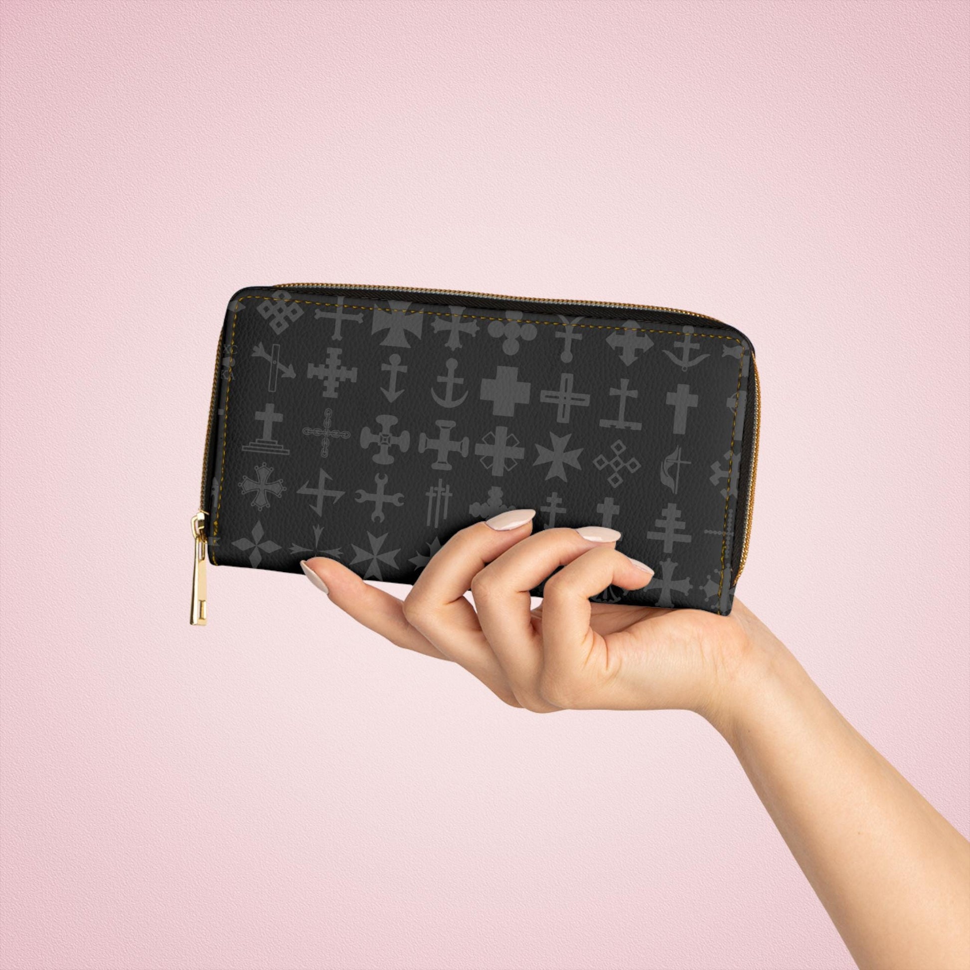 Sleek Cross Geometric Zipper Wallet, Stylish Women's Wallet, Everyday Use Purse, Modern Accessory for Travel, Gift for Her - A Kingdom Lifestyle