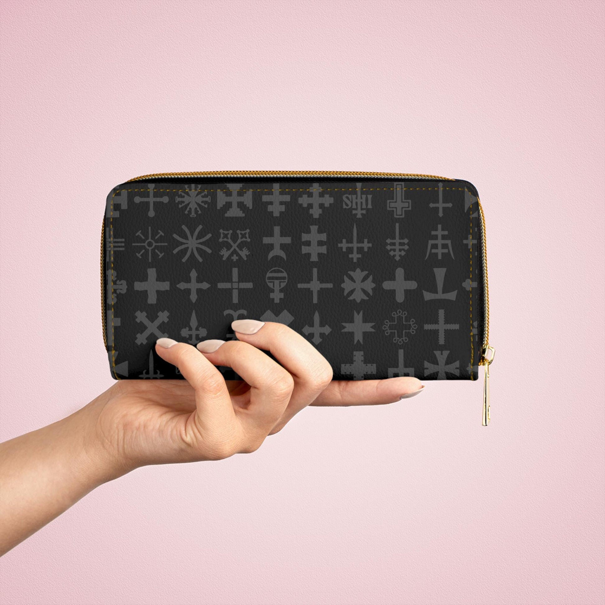 Sleek Cross Geometric Zipper Wallet, Stylish Women's Wallet, Everyday Use Purse, Modern Accessory for Travel, Gift for Her - A Kingdom Lifestyle