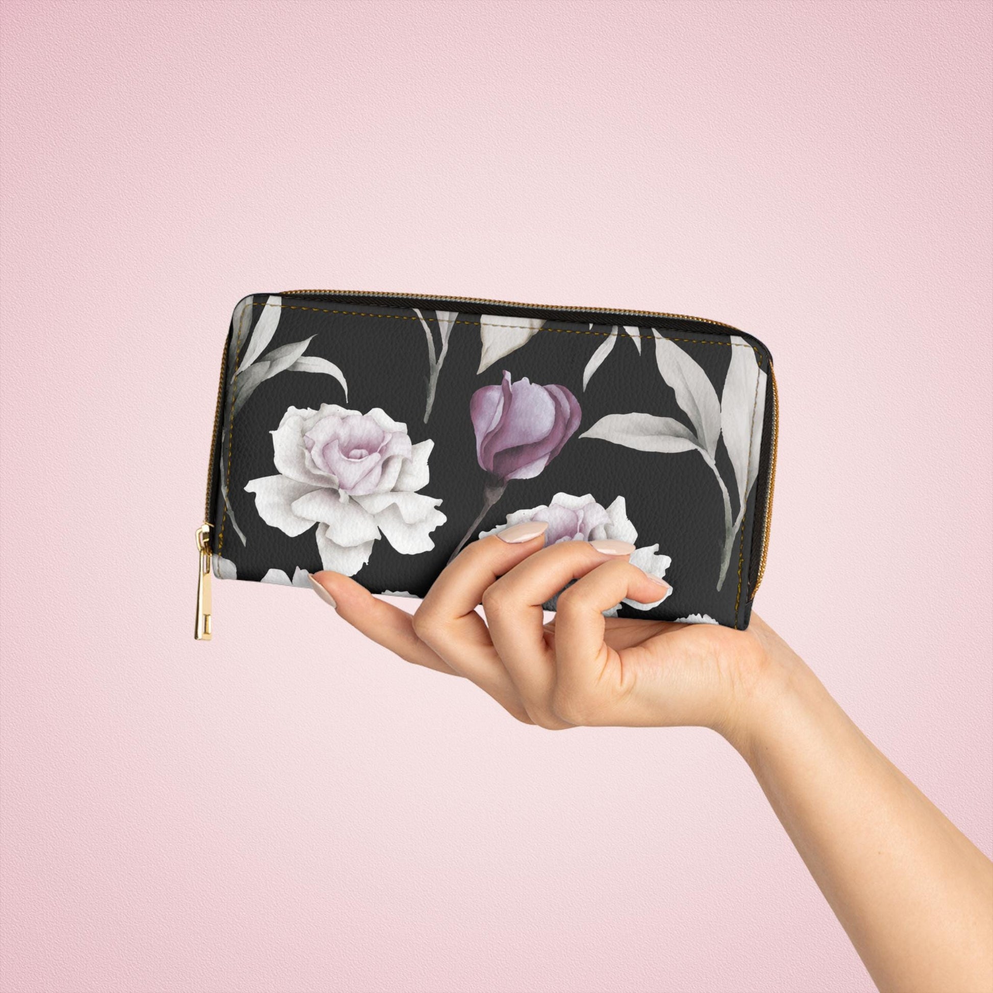 Floral Zipper Wallet | Elegant Flower Wallet, Women's Gift, Travel Wallet, Organizer, Floral Print Accessory - A Kingdom Lifestyle