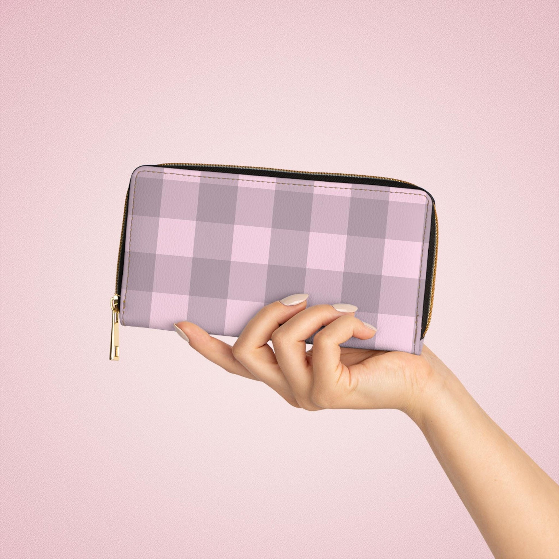 Chic Pink Plaid Zipper Wallet, Women's Accessories, Cute Organizer, Birthday Gift, Everyday Use, Stylish Purse - A Kingdom Lifestyle