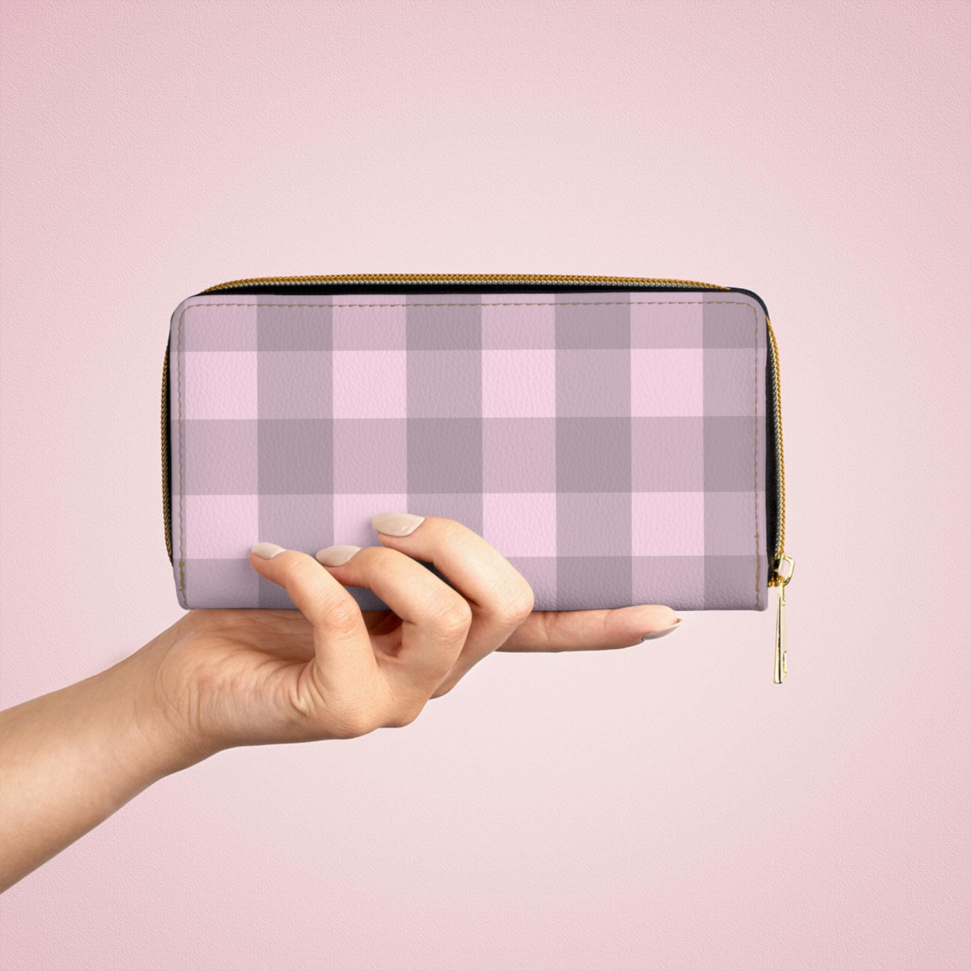 Chic Pink Plaid Zipper Wallet, Women's Accessories, Cute Organizer, Birthday Gift, Everyday Use, Stylish Purse - A Kingdom Lifestyle