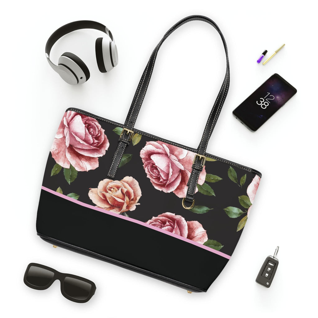 Luxury Rose Print PU Leather Tote Bag, Stylish Handbag, Chic Accessory, Everyday Use, Great for Gifts, Summer Outings, Fashionable - A Kingdom Lifestyle
